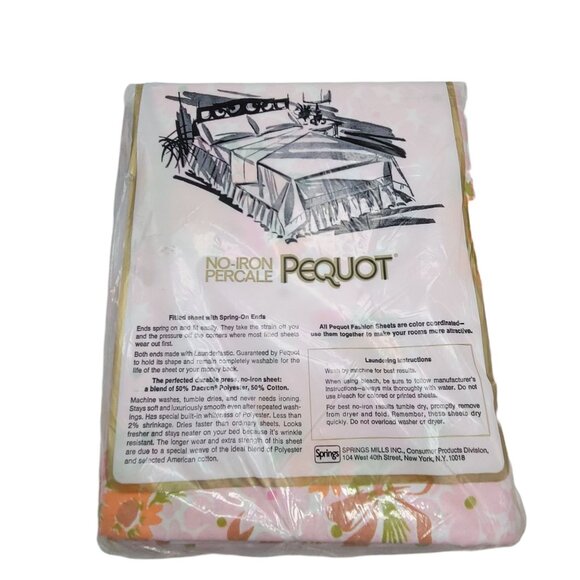 Vtg Pequot Double Flat Sheet Retro Floral 70s Flower Power Groovy Made in USA No - Picture 6 of 9